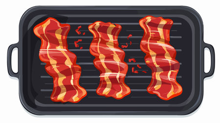 Golden Brown Bacon Sizzling in Cast Iron Grill Pan with Non-Stick Coatingのイラスト素材