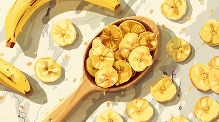 Scrumptious Scoop of Ice Cream Adorned with Banana Slices on a Marble Surface, Captured from Aboveのイラスト素材