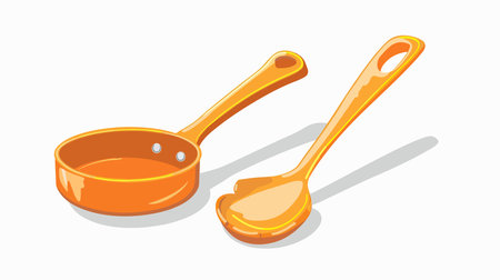Slotted Spatula and Soup Ladle Cooking Utensils on White Backgroundのイラスト素材