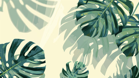 Ethereal Shadow Play: Monstera Leaves on an Illuminating Canvasのイラスト素材