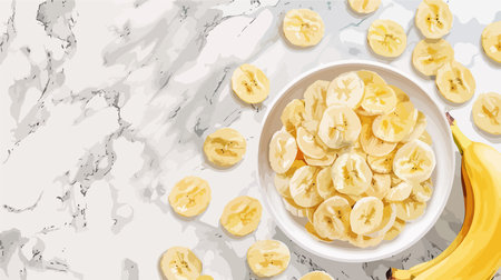 Scrumptious Scoop of Ice Cream Adorned with Banana Slices on a Marble Surface, Captured from Aboveのイラスト素材