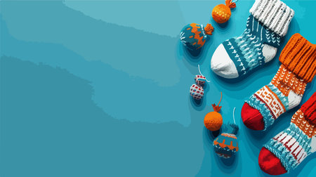 Soft and Cozy Knitted Socks on a Tranquil Blue Background for Comfort and Relaxationのイラスト素材