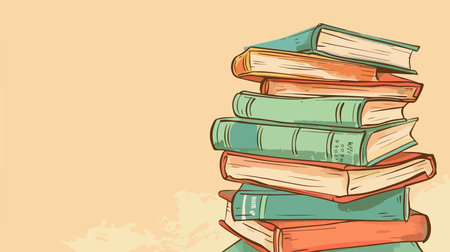 Eclectic Assortment of Books Displayed on Beige Background with Space for Textのイラスト素材