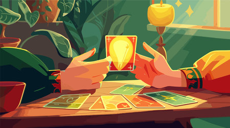 Arcane Oracle Forecasting Destiny with Tarot Deck at Table 3231bd97のイラスト素材