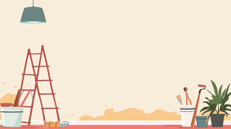 Stepladder and Painting Equipment Set up in an Empty Room for Home Renovationのイラスト素材