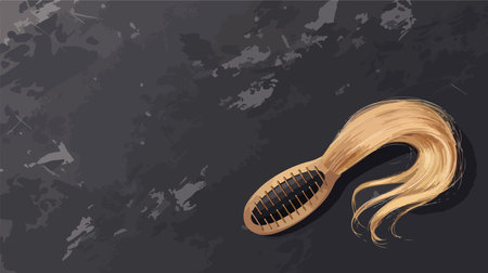 Elegant Stylized Paintbrush with Blonde Hair Strand on a Dark Gray Tableのイラスト素材
