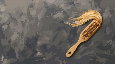 Elegant Stylized Paintbrush with Blonde Hair Strand on a Dark Gray Tableのイラスト素材