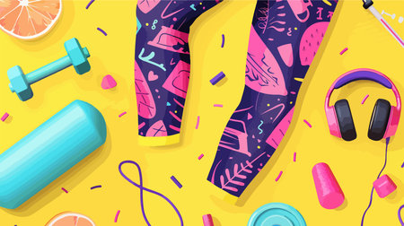 Stylish Sports Leggings, Headphones, and Dumbbells for Active Womenのイラスト素材