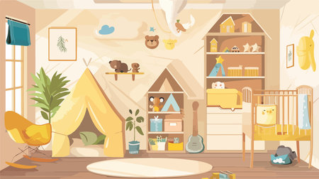 Modern Nursery Room Interior with Cozy House-Shaped Accentのイラスト素材