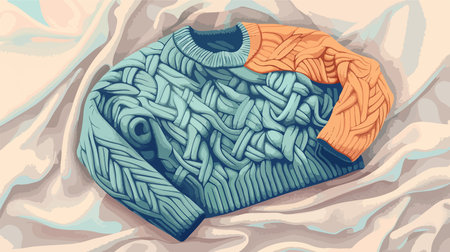 Close-up of a Stylish Knitted Sweater with Intricate Design on White Fabric