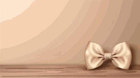 Close-up of Stylish Beige Bow Tie Displayed on a Wooden Table with Negative Spaceのイラスト素材