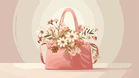 Stylish Handbag and Spring Flowers on a Light Background: A Fashionable Touch to Any Dayのイラスト素材
