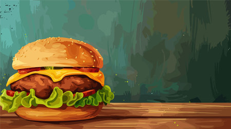 Mouthwatering Patty Melt with Toppings on a Wooden Cutting Boardのイラスト素材