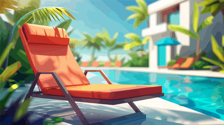 Relaxing Sun Lounger at an Outdoor Swimming Pool with Blurred Backgroundのイラスト素材