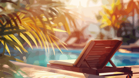 Relaxing Sun Lounger at an Outdoor Swimming Pool with Blurred Backgroundのイラスト素材