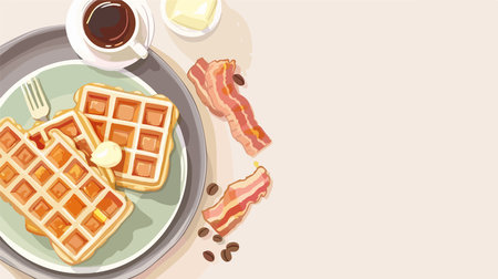 Indulge in Flavor: Crispy Belgian Waffles with Savory Bacon Butter and Aromatic Coffeeのイラスト素材