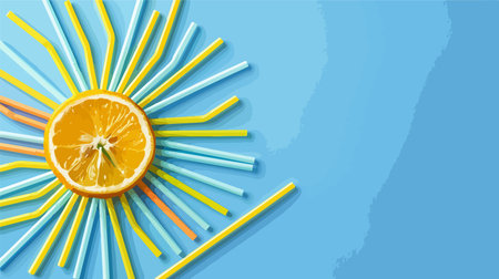 Refreshing Sun Art Made with Lemon and Cocktail Straws on Light Background