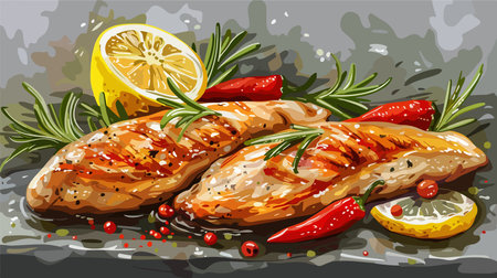 Grilled Chicken Fillets with Lemon and Chili Pepper Seasoningのイラスト素材