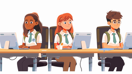 Stylish Teenage School Students Studying at Desksのイラスト素材