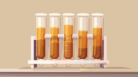 Close-Up View of Cartoon Test Tubes Filled with Brown Liquid in a Standのイラスト素材