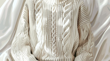 Close-up of a Stylish Knitted Sweater with Intricate Design on White Fabric