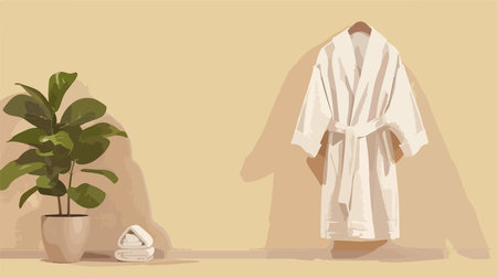 Beige Wall adorned with a Soft and Cozy Bathrobe against an Earthy Beige Backgroundのイラスト素材