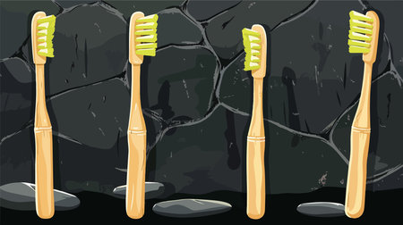 Eco-Friendly Bamboo Toothbrushes on a Stylish Black Stone Tableのイラスト素材