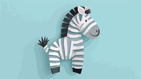 Creative Toy Zebra Constructed from a Light Blue Backgrounded Toilet Paper Tubeのイラスト素材