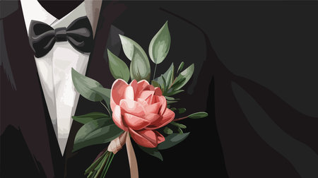 Elegant Floral Boutonniere Adorns Jacket Lapel for Wedding Dayのイラスト素材