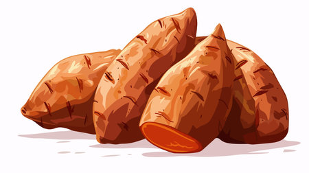 Whole Ripe Sweet Potatoes with Cartoon Illustration in White Backgroundのイラスト素材