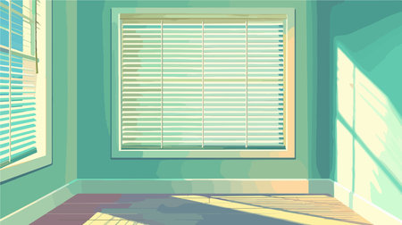 Cartoon Illustration of a Window with Closed White Blinds in a Roomのイラスト素材