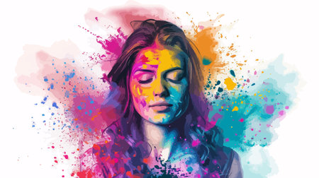 Multicolored Powder Portrait on White Backgroundのイラスト素材