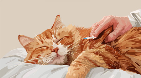 Veterinarian Administering Acupuncture Treatment Near Cat's Backのイラスト素材