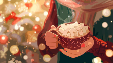 Enjoying a Warm Marshmallow Hot Drink Indoorsのイラスト素材