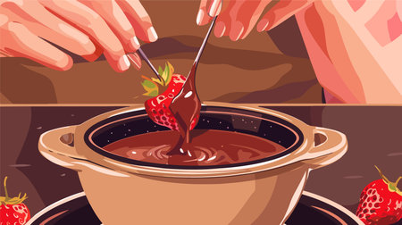 Dipping a Strawberry in Chocolate Fondueのイラスト素材
