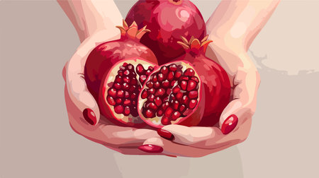 Hand Holding Fresh Ripe Pomegranate on Grey Background Closeupのイラスト素材