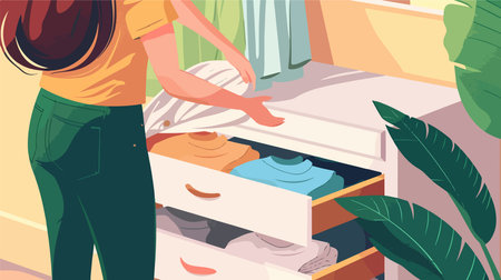 Organizing Clean Laundry in Drawerのイラスト素材