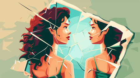 Woman's Introspection in Fragmented Mirror Shards