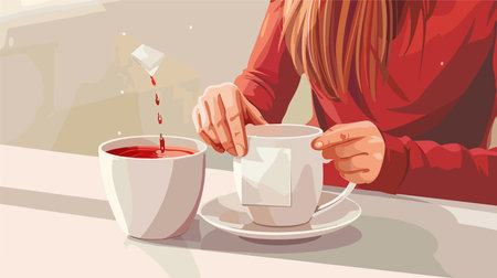 Preparing a Delightful Cup of Tea with Care and Precisionのイラスト素材