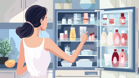 Accessing Cosmetics from a Small Refrigeratorのイラスト素材