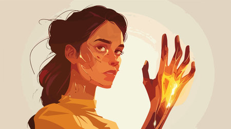 Digital illustration of a glowing hand against a light background