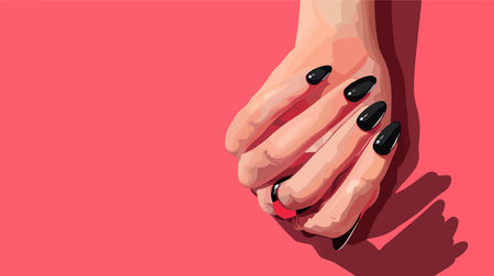 Woman's Black Manicured Hand Displayed on Vibrant Backgroundのイラスト素材