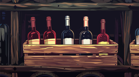 Vintage Wooden Crate Filled with Bottles of Red Wine on a Dark Background