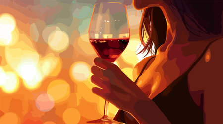 Relaxing with Red Wine in a Blurred Atmosphere of Tranquilityのイラスト素材