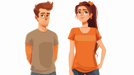 Illustration of two people wearing casual t-shirts on a white backgroundのイラスト素材