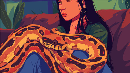 Close Proximity to a Pet Boa Constrictorのイラスト素材