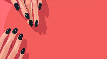 Woman's Black Manicured Hand Displayed on Vibrant Backgroundのイラスト素材