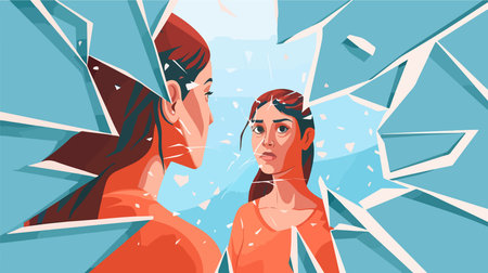 Woman's Introspection in Fragmented Mirror Shards