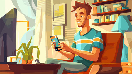 Using credit card and smartphone for online shopping at home