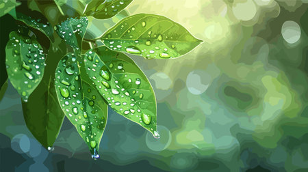 Water Droplets Adorning Vibrant Green Leaf against a Softly Blurred Backdrop